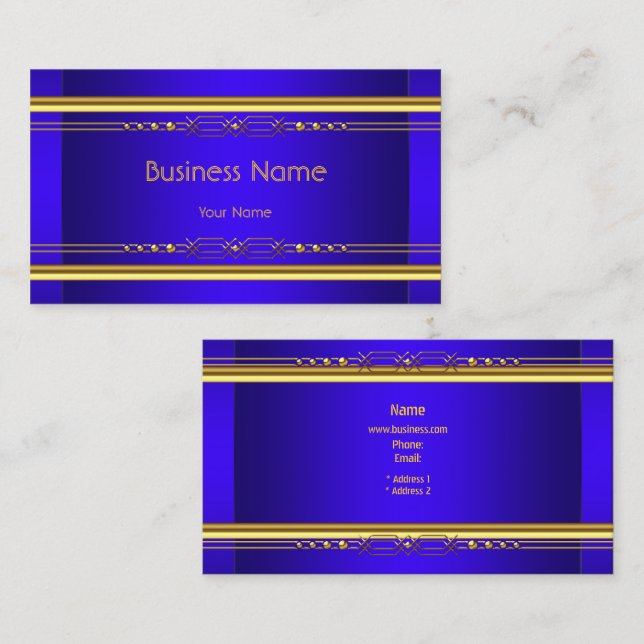 Elegant Classy Royal Blue Yellow Gold Company Business Card (Front/Back)