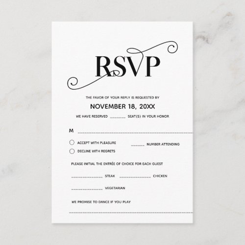Elegant Classy RSVP  Black Font Respond Enclosure Card