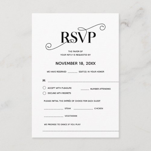 Elegant Classy RSVP  Black Font Respond Enclosure Card