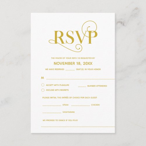 Elegant Classy RSVP  Gold Font Respond Enclosure Card