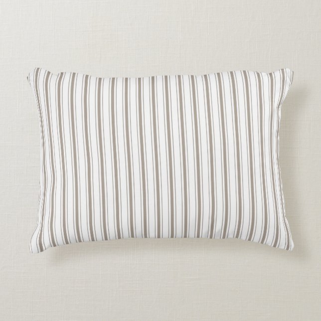 Elegant Classy Rustic Beige French Ticking Stripes Accent Pillow (Front)