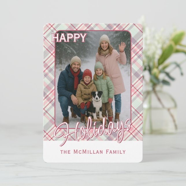 Elegant Classy Rustic Plaid Pattern Holiday Card (Standing Front)