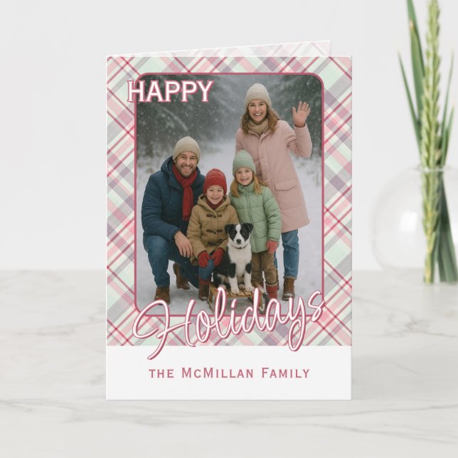 Elegant Classy Rustic Plaid Pattern Holiday Card (Front)