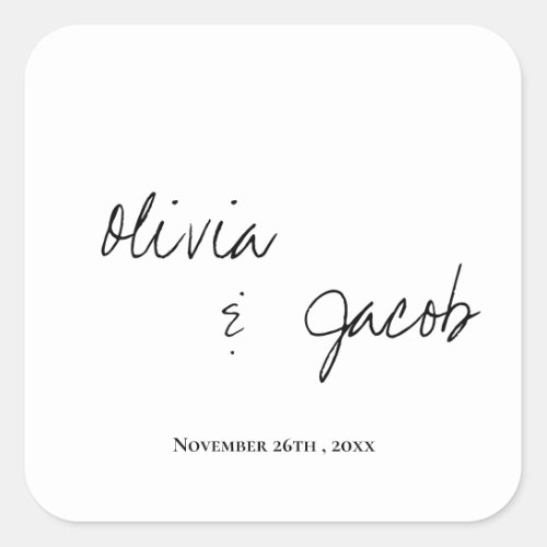 Elegant Classy Script Black White Wedding  Square Sticker