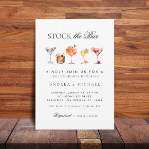 Elegant Classy Script Stock the Bar Couples Shower Invitation