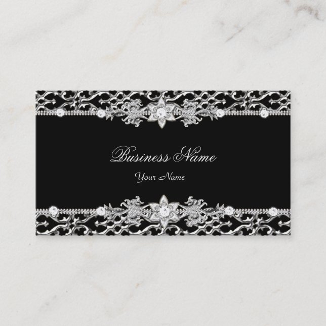 Elegant Classy Silver Black Diamond 2 Business Card (Front)