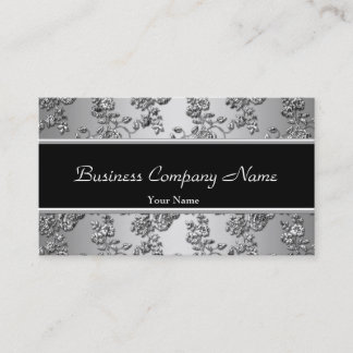 Elegant Classy Silver Black Embossed Floral Business Card