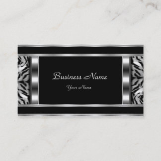Elegant Classy Silver Black Leopard Business Card
