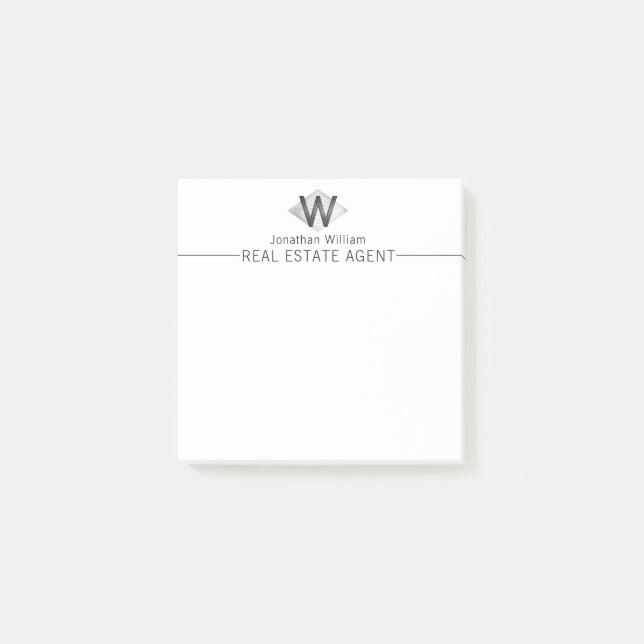  Elegant Classy Silver Black Personalized Monogram Post-it Notes (Front)