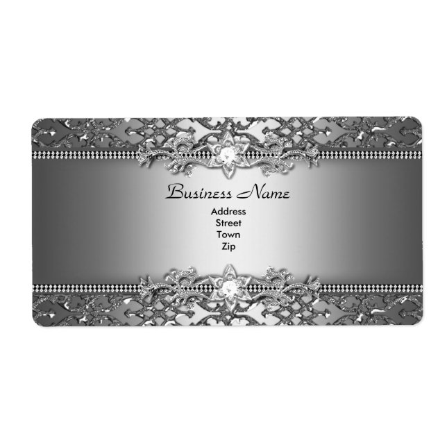 Elegant Classy Silver Damask Embossed Jewel Label (Front)
