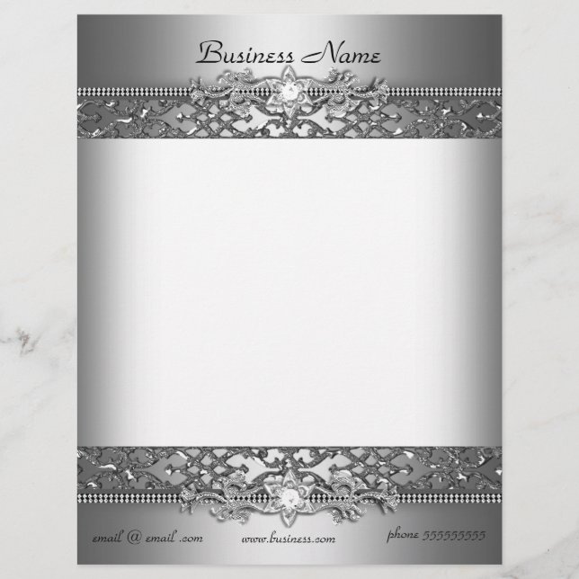 Elegant Classy Silver Damask Embossed Jewel Letterhead (Front)