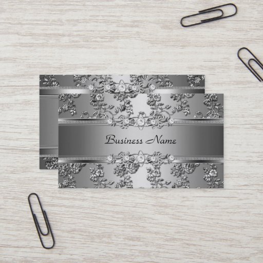 Customizable Elegant Classy Silver Embossed Diamond Image Business Card