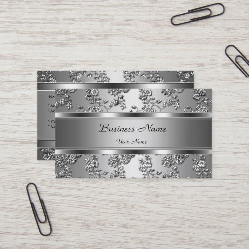 Elegant Classy Silver Embossed Floral Look Business Card