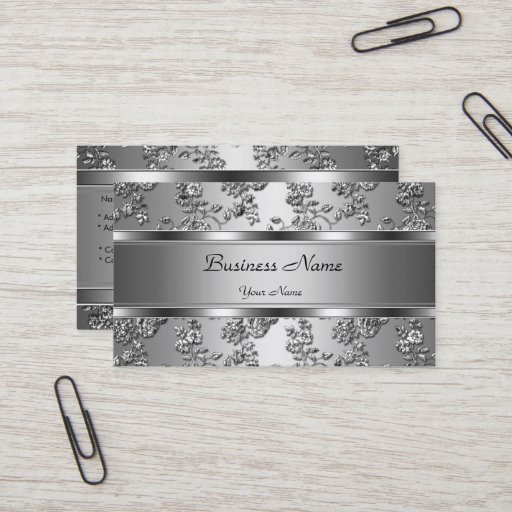 Customizable Elegant Classy Silver Embossed Floral Look Business Card