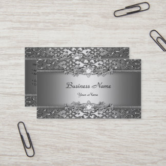 Elegant Classy Silver Gray Damask Embossed Look Business Card