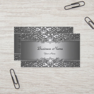 Elegant Classy Silver Gray Damask Embossed Look Business Card