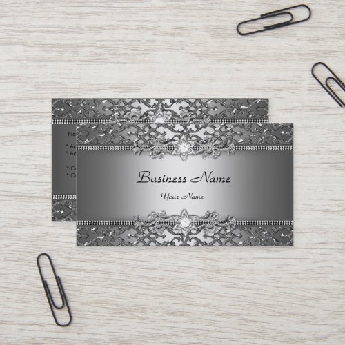 Elegant Classy Silver Gray Damask Embossed Look Business Cards