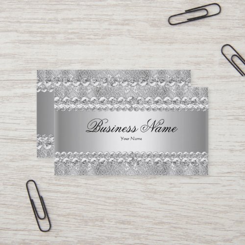 Elegant Classy Silver Gray Damask Lace Business Card