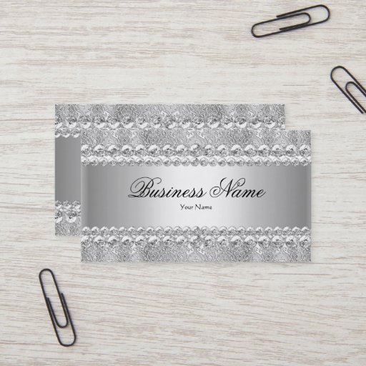 Customizable Elegant Classy Silver Gray Damask Lace Business Card