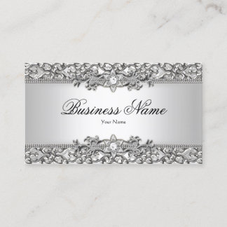 Elegant Classy Silver Gray Damask Updated Business Card