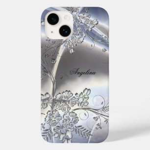 Elegant Classy Silver Metal Floral Look Case-Mate iPhone 14 Case