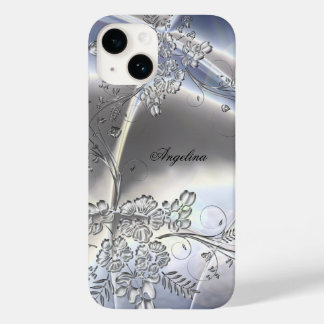 Elegant Classy Silver Metal Floral Look Case-Mate iPhone 14 Case