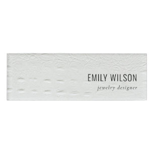Elegant Classy Simple Ivory White Leather Texture Name Tag