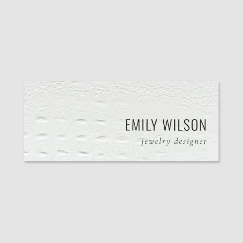 Elegant Classy Simple Ivory White Leather Texture Name Tag