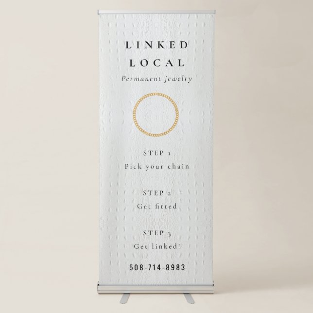 Elegant Classy Simple Ivory White Leather Texture Retractable Banner (Front)