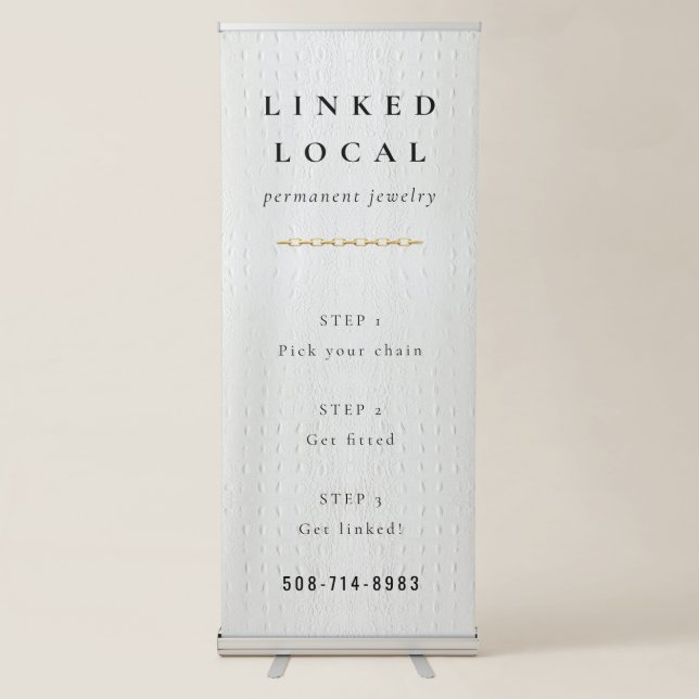 Elegant Classy Simple Ivory White Leather Texture Retractable Banner (Front)