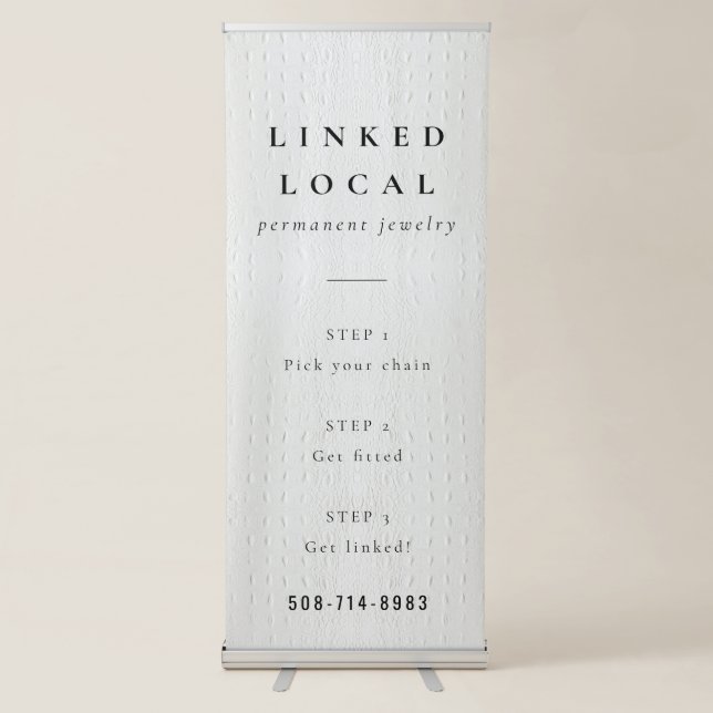 Elegant Classy Simple Ivory White Leather Texture Retractable Banner (Front)
