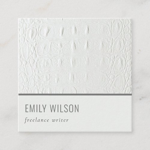 Elegant Classy Simple Ivory White Leather Texture Square Business Card