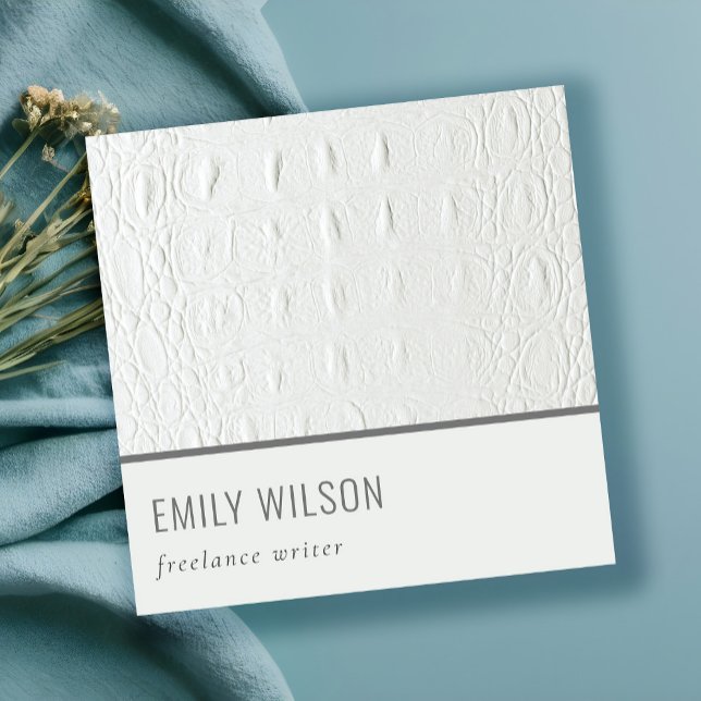 Elegant Classy Simple Ivory White Leather Texture Square Business Card (Creator Uploaded)