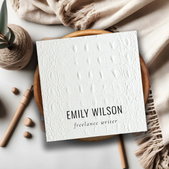 Elegant Classy Simple Ivory White Leather Texture Square Business Card by DearBrand at Zazzle