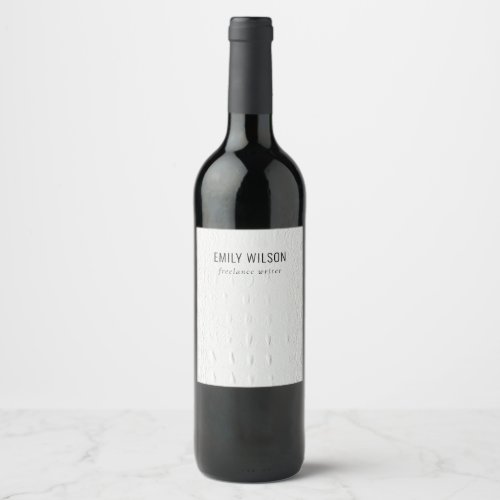 Elegant Classy Simple Ivory White Leather Texture Wine Label