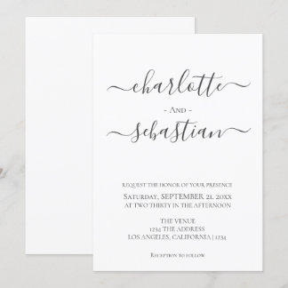 Elegant Classy Simple Typography Style Wedding Invitation
