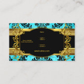 Elegant Classy Teal Blue Gold Damask Floral Business Card (Back)
