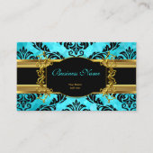 Elegant Classy Teal Blue Gold Damask Floral Business Card (Front)