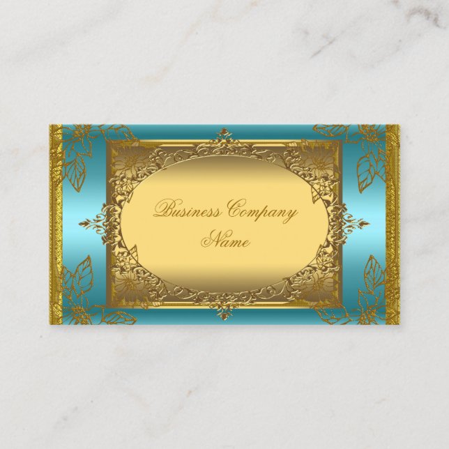 Elegant Classy Teal Blue Gold Elite Business Card (Front)