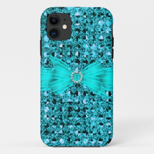 Elegant Classy Teal Blue silver Glitter Look iPhone 11 Case