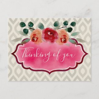 Elegant Classy Watercolor Floral Frame Bouquet Postcard