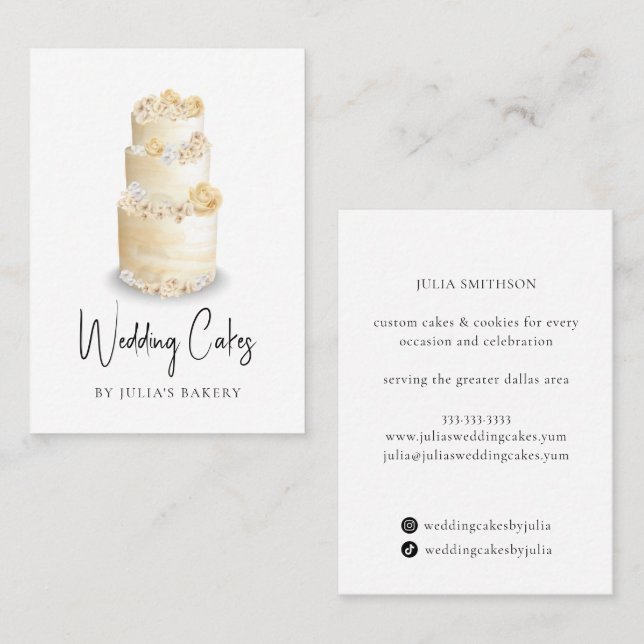 Elegant Classy Wedding Cake Bakery Patisserie Business Card (Front/Back)