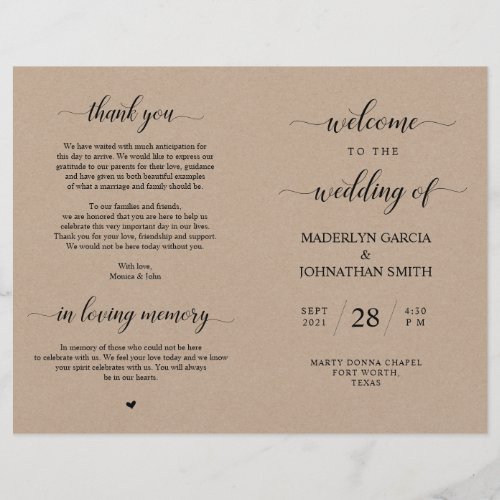 Elegant Classy Wedding Ceremony Foldable Program