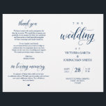 Elegant Classy Wedding Ceremony Foldable Program<br><div class="desc">This is the foldable wedding ceremony program card, in Navy blue elegance classy script theme. It is designed with scroll accent that can be personalised with custom/ personalised text for your bridal party, ceremony details, memorial notes and thank you message. ** Note: these text weight paper programs arrive flat and...</div>