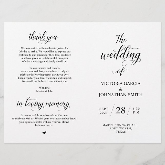 Elegant Classy Wedding Ceremony Foldable Program (Front)