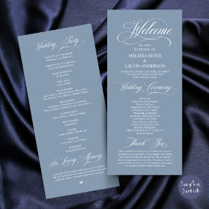 Elegant Classy Wedding Ceremony Order Dusty Blue Program