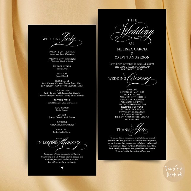 Elegant Classy Wedding Ceremony Order Program (Elegant Classy Wedding Ceremony Order Program Card in Black and White)