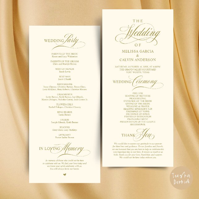 Elegant Classy Wedding Ceremony Order Program (Elegant Classy Wedding Ceremony Order Program Card in Gold and Cream)