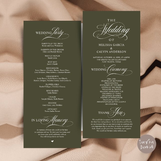 Elegant Classy Wedding Ceremony Order Program (Elegant Classy Wedding Ceremony Order Program Card in Olive Green)