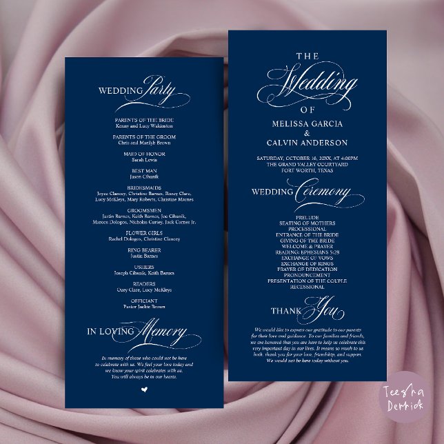 Elegant Classy Wedding Ceremony Order Program (Elegant Classy Wedding Ceremony Order Program Card in Navy Blue)